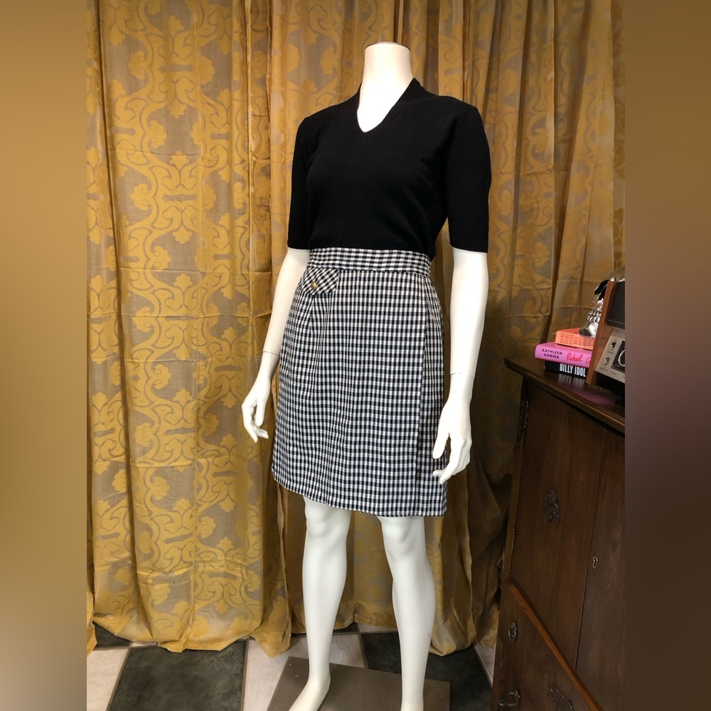 Vintage Kathie Lee Black & White Gingham Pencil Skirt w/Shorts (Skort)